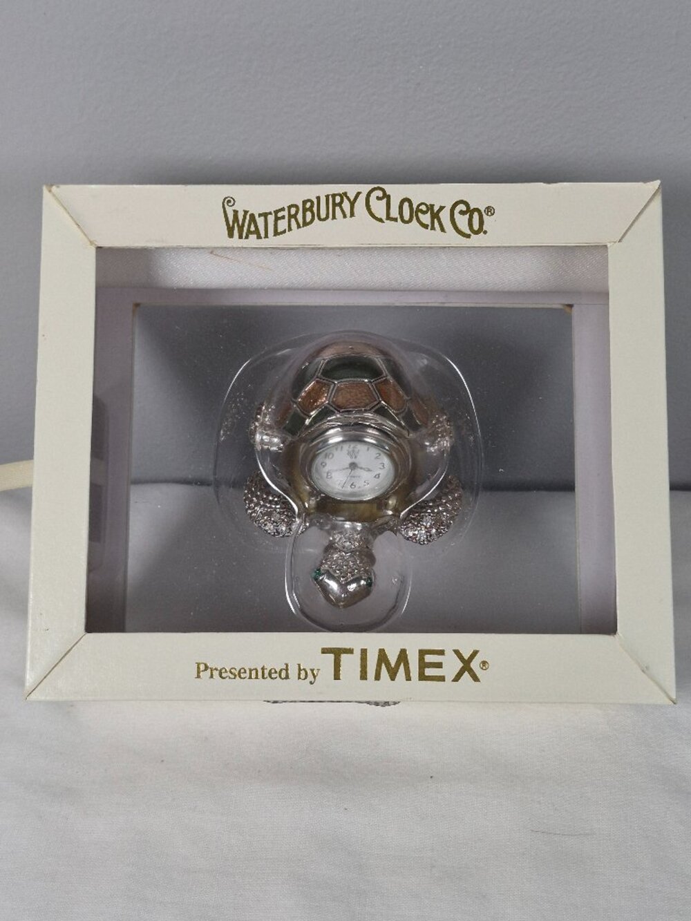 Vintage WATERBURY CLOCK CO by TIMEX Enamel and Rhinestone  Sea Turtle NIB